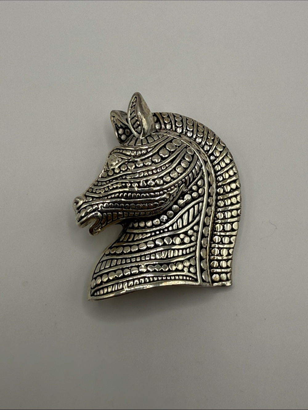 Vintage Silver Tone Trojan Horse Large Statement Brooch Pin